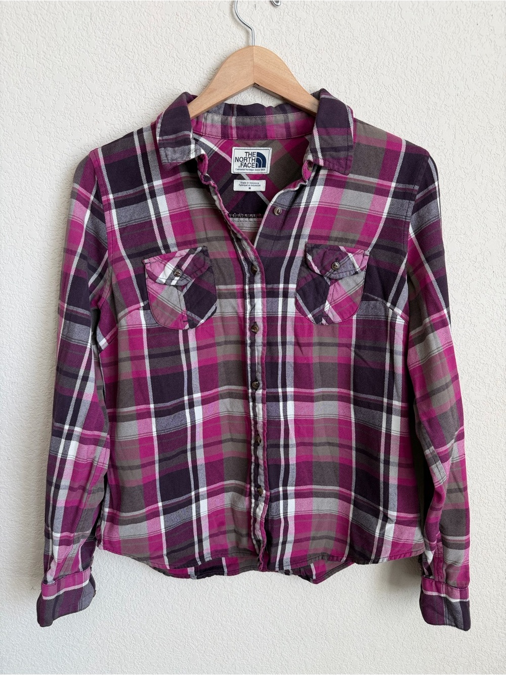 The North Face Women's M Pink Brown Plaid Flannel Gorpcore Shirt Cinched Hem